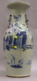 Large Chinese Export Porcelain Blue and White Figural Decorated Vase