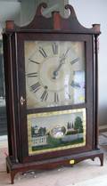 Eli Terry  Sons Mahogany and Reverse Painted Glass Pillar and Scroll Shelf Clock
