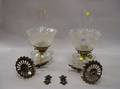 Pair of Victorian Cast Iron and Colorless Glass Kerosene Bracket Lamps with Etched Ruffled Glass Shades