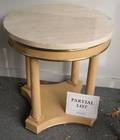Pair of Modern Neoclassical Marbletop Circular Blondwood Tables