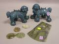 Pair of Chinese Glazed Pottery Foo Dogs a Jade Axe Head Carved TwoPart Buckle Small Dragon and Hardstone Ornament