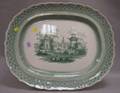 Large R  W Green and White Chinese Views Pattern Transfer Decorated Staffordshire Platter