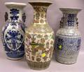 Two Chinese Blue and White Porcelain Vases and a Famille Rose Porcelain Vase