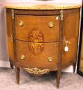 Louis XVI Style Marbletop Ormolu Mounted Inlaid Marquetry Demilune Commode