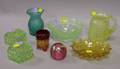 Eight Victorian Colored Pressed Art Glass Table Articles