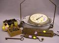 Two Brass and Iron Hanging Spring Scales a Hanging Scale and a Collection of Keys and Assorted Padlocks