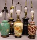 Five Asian Decorative Table Lamp Bases