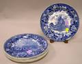 Six Wedgwood Blue and White Boston Landmark Transfer Decorated Ceramic Plates