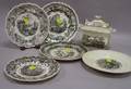 Five Assorted English Black and White Transfer Decorated Staffordshire Plates and a Covered Sugar