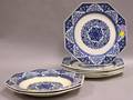 Set of Eight Mintons Octagonal Blue and White Denmark Pattern Ceramic Plates