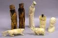 Four Chinese Carved Ivory Figures and Two African Carved Ivory Animals and a Bust