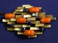 Contemporary 14kt GoldCoral and Sapphire Brooch