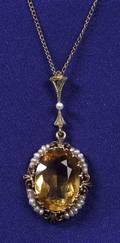 Antique 14kt Gold Citrine and Seed Pearl Pendant