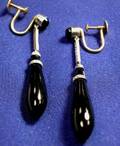 Art Deco Platinum Diamond and Onyx Earpendants