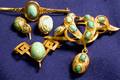 Six Antique 14kt and 10kt Gold Turquoise and Hardstone Jewelry Items