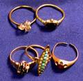 Five Antique 14kt Gold and Gemset Rings