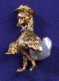 18kt Gold Baroque Pearl and Diamond Goose Pin