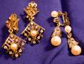 Two Pairs of 14kt Gold Cultured Pearl and Diamond Earpendants