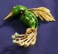 18kt Gold and Green Enamel Hummingbird Brooch