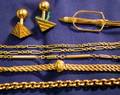 Group of 14kt Watch Gold Chains Tie Clip and Cufflinks