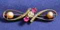 Antique 14kt Gold Diamond Ruby and Pearl Bar Pin