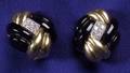 18kt Gold Diamond and Carved Onyx Earclips
