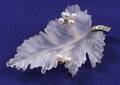 Rock Crystal Diamond and Pearl Leaf Brooch