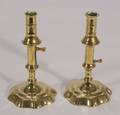Pair of Brass Queen Anne PushUp Candlesticks