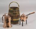Three Copper Wood and Brass Hearth Items
