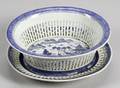 Canton Reticulated Porcelain Fruit Basket and Undertray