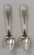 Two Basket of Flowers Pattern Coin Silver Serving Spoons