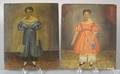 Pair of oil on board folk portraits 19th c