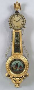 Federal Style Gilt Gesso and Mahogany Girandole Timepiece