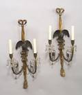 Pair of Classical Giltwood Brass and Glass TwoLight Candle Sconces