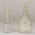 Two Colorless Blown Molded Glass Decanters