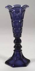 Cobalt Blue Pressed FourPrintie Block Pattern Glass Vase