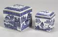 Two Square Covered Canton Porcelain Cannisters