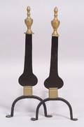 Pair of Brass and Iron UrnTop KnifeBlade Andirons
