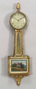 Federal Gilt Gesso and Mahogany Banjo Timepiece