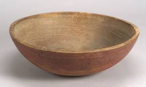 Large Red Painted Turned Wooden Bowl
