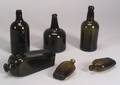 Six Colored Early Blown Glass Bottles and Flasks