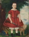 American School 19th Century Portrait of a Boy with His Rifle and Dog