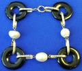 14kt White Gold Onyx and Pearl Bracelet