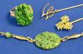 Two Gold Stickpins Jadeite Ring and Jadeite Bracelet