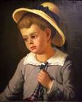 Framed Oil Portrait of a Young Boy with a Horn