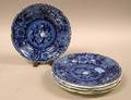 Set of Six Small Stubbs  Kent Blue and White Transfer Decorated Staffordshire Plates