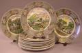 Set of Twelve Adams Currier Print Transfer Decorated Dinner Plates