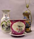 Chinese Porcelain Vase Table Lamp Jardiniere with Undertray and a Vase