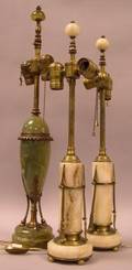 Art Deco Neoclassical Giltmetal Mounted Green Onyx Table Lamp and a Pair of Art Deco Neoclassical Giltmetal Mounted Onyx Table Lamps