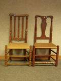 Red Painted Yokeback Side Chair and a Banisterback Side Chair
